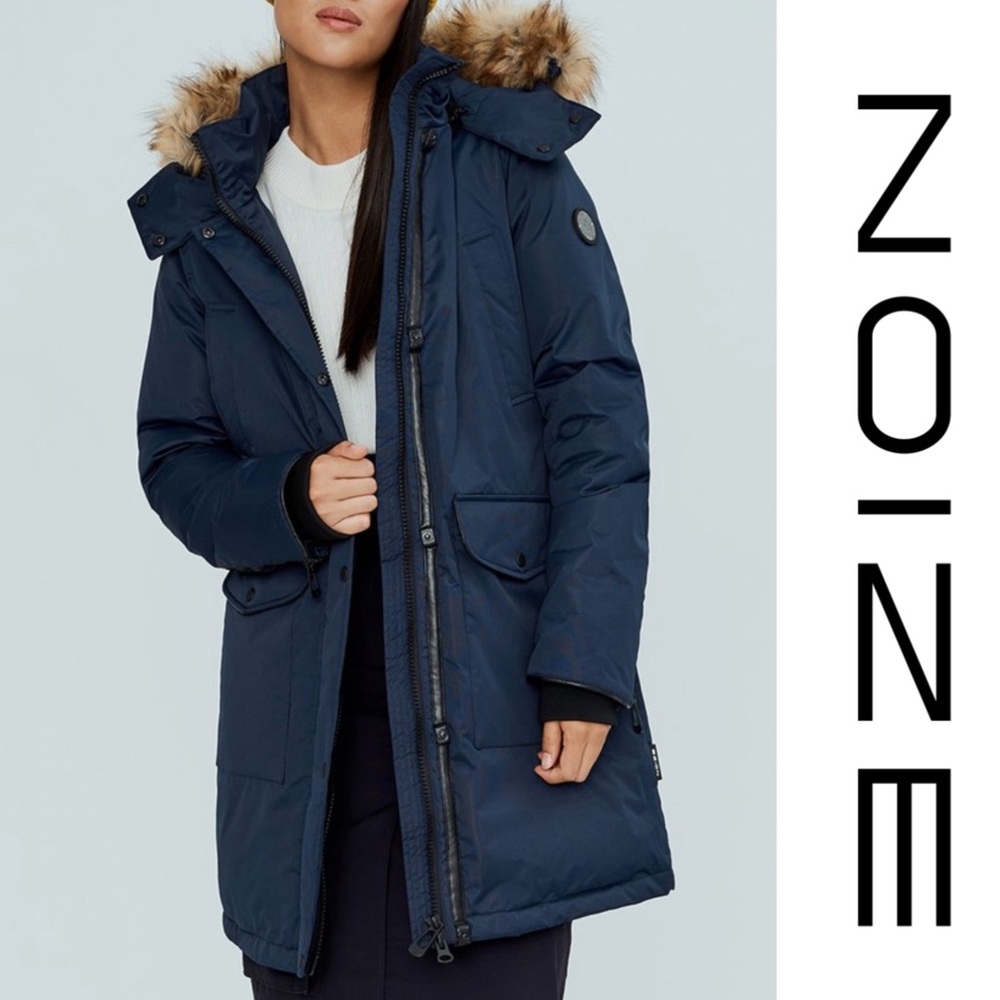 Noize Navy Blue Faux Fur Trim Puffer Parka